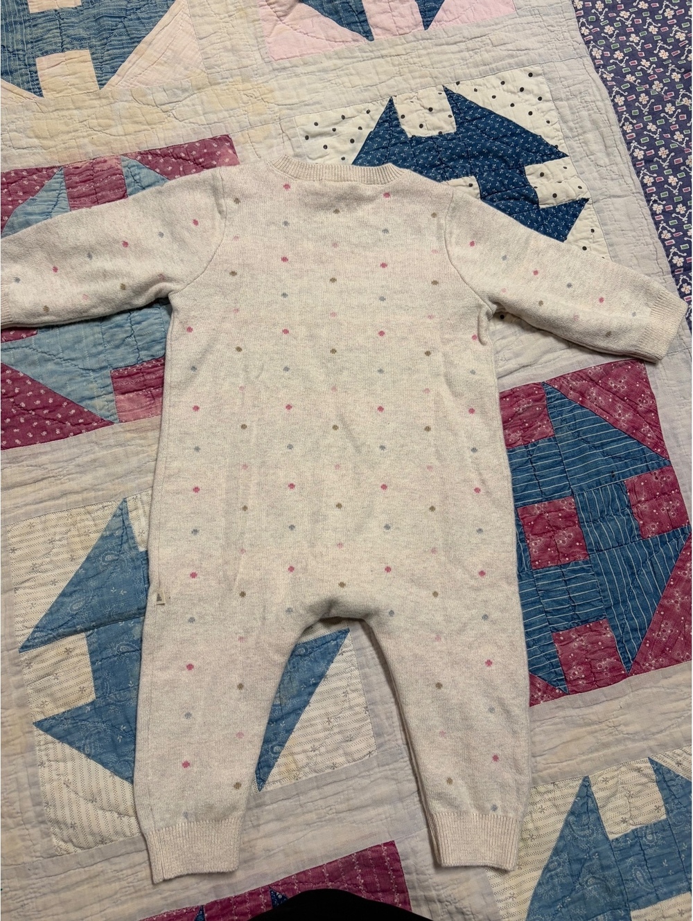 NWT Baby Gap Knit One-Piece Romper 6-12 Months Cream Polka Dot Sweater Jumpsuit